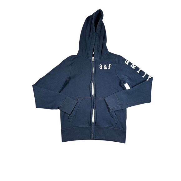 Abercrombie & Fitch Navy Blue Full Zip Hoodie Sweatshirt Classic Logo Casual - Picture 1 of 6